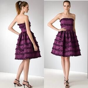 Betsey Johnson Strapless Cocktail Dress Purple Ruffled Mini size 2